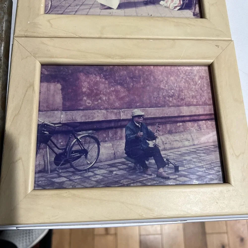 Antique VTG Lot of 5 Framed Photographs Photos Asian People Life City Town